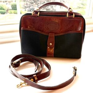 Oroton Leather and Canvas Bowling Handbag Black and Brown